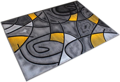 Modern Contemporary Area Rug, Yellow Grey Black (5 Feet X 7 Feet)