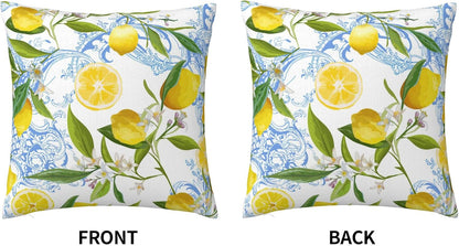 Summer Yellow Lemon Tropical Palm Leaves Throw Pillow Cover 18x18 in