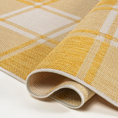Bold Gingham Indoor Outdoor Area Rug 3X5 Yellow/Cream, Sabine Traditional Farmhouse for Backyard, Patio, Porch, Easy-Cleaning, High Traffic, Pet-Friendly, Non-Shedding (TSN203C-3)