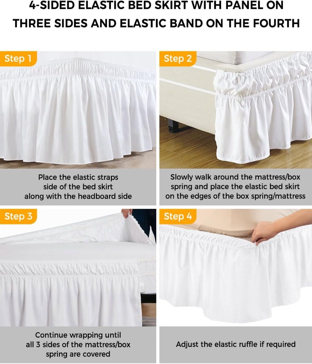 Yellow Lemon Bed Skirt Queen Size 16 Inch Drop, Adjustable Elastic Wrap Around Bed Skirts Easy Fitting Dust Ruffle Bedskirt Bed Frame Cover Summer Watercolor Fruits Leaf