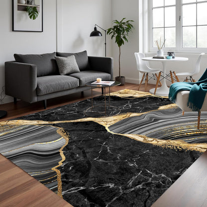 Black Grey Yellow Marble Texture Modern Abstract Aesthetic Area Rug 3x5 Minimalist Art Decor Rug for Livingroom Bedroom Diningroom Indoor Kitchen Hallway Carpet