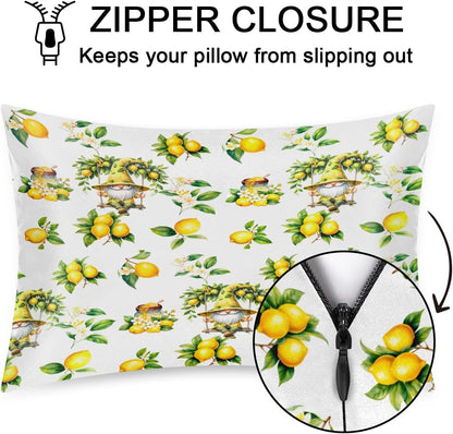 Satin Pillowcase for Hair and Skin Flower Yellow Lemon Soft Slip Cooling Pillow Covers with Hidden Zipper Queen Size Pillow Case for Bed Couch Women Men Girls Kids Boys 20x30in