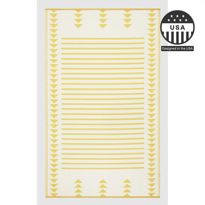 Outdoor Rug - Waterproof, Fade Resistant, Crease-Free - Premium Recycled Plastic - Geometric - Porch, Deck, Balcony, Mudroom, Laundry Room, Patio - Hampton - Yellow Crease Free - 3 x 5 ft
