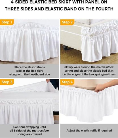 Yellow Lemon Bed Skirt Queen Size 16 Inch Drop, Adjustable Elastic Wrap Around Bed Skirts Easy Fitting Dust Ruffle Bedskirt Bed Frame Cover Summer Watercolor Oil Painting Fruits
