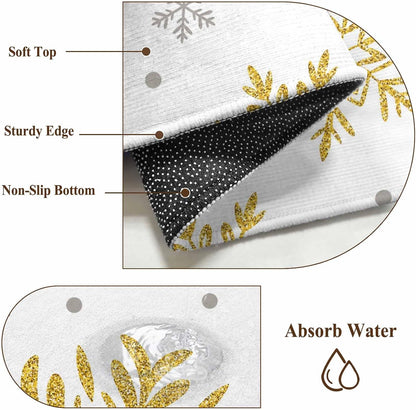 Winter Snowflake 2x3 Area Rugs for Living Room, Christmas Yellow Sequins Texture Abstract Non Slip Floor Mat Washable Low-Profile Indoor Carpet for Bedroom, Dining Room, Bathroom
