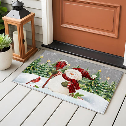 Rectangle Area Rug 2x3ft, Xmas Snowman Pine Tree on Gray Non-Shedding Washable Area Rug, Winter Snowflake Yellow Star Non Slip Low-Profile Rugs for Living Room, Bedroom Dining Room