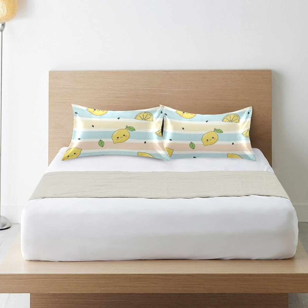 Yellow Lemons Satin Pillowcase for Hair and Skin, Soft Breathable Pillow Case Anti-Wrinkle Cooling Silk Pillow Cover with Envelope Closure for Bedroom, Standard 20 x 26 Inches