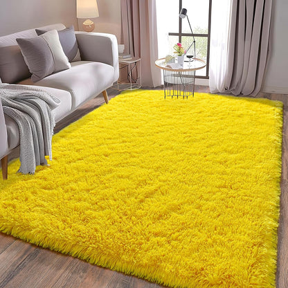 Soft Shag Rugs for Bedroom, Fluffy Washable 4x6 Yellow