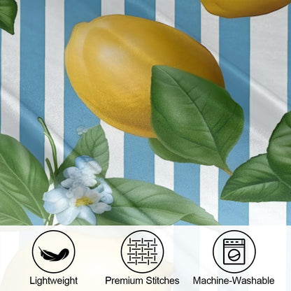 Yellow Lemon Blue Stripes Pattern Satin Pillowcase for Hair and Skin, Pillow Case Standard 2 Pack, Like Silk Pillowcases with Zipper, 20x26 in, Gifts for Women Men
