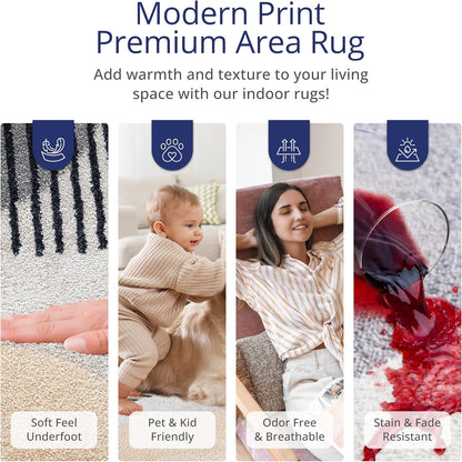 Rugs Cream and Gray 6 ft. X 9 ft. Mid-Century Rug with Circles and Lines. Neutral Tones of Cream, Gray and a pop of Yellow. Minimalistic Design Turkish Stain Resistant Area Rug.
